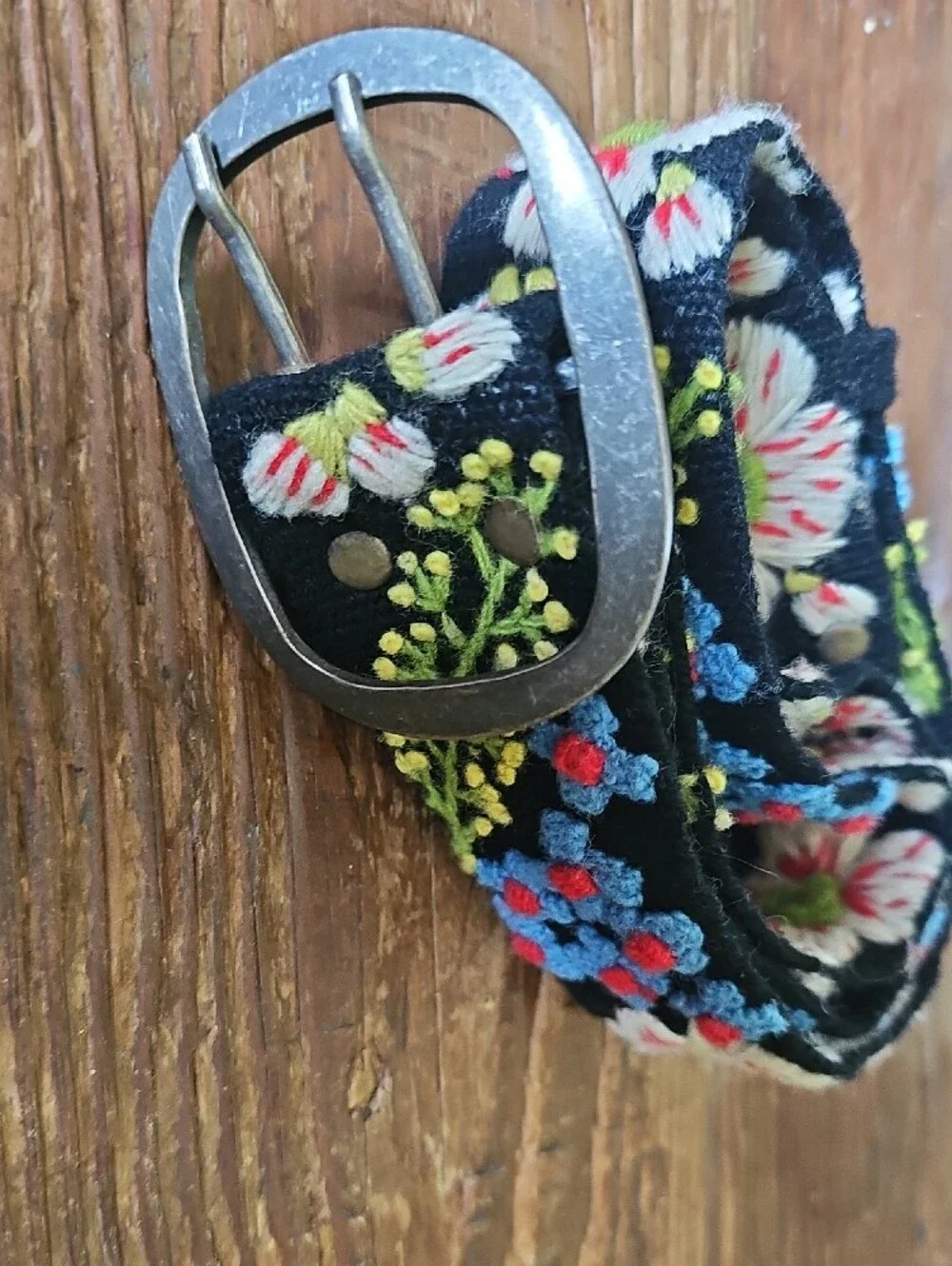 Jenny Krauss Floral Embroidered Black Belt with Multicolor Blooms